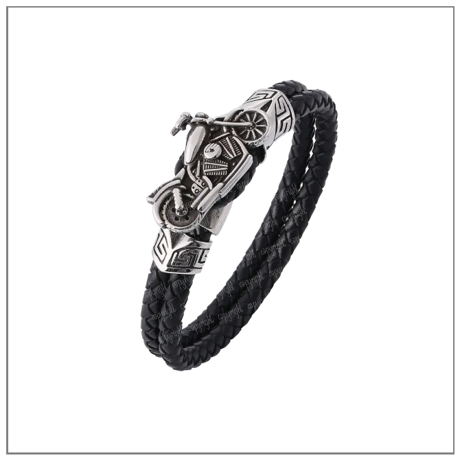 Braided Leather Bracelet With Motorbike