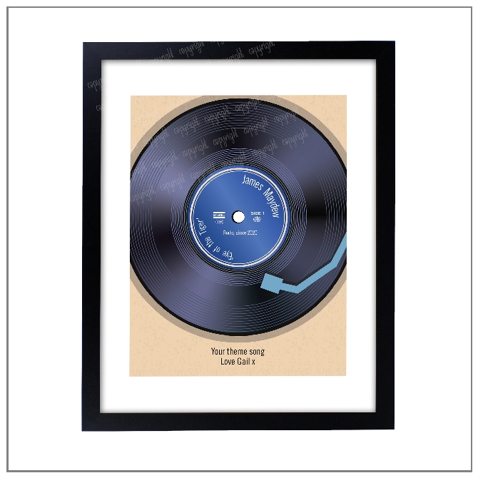 Personalised Retro Vinyl Black Framed Print