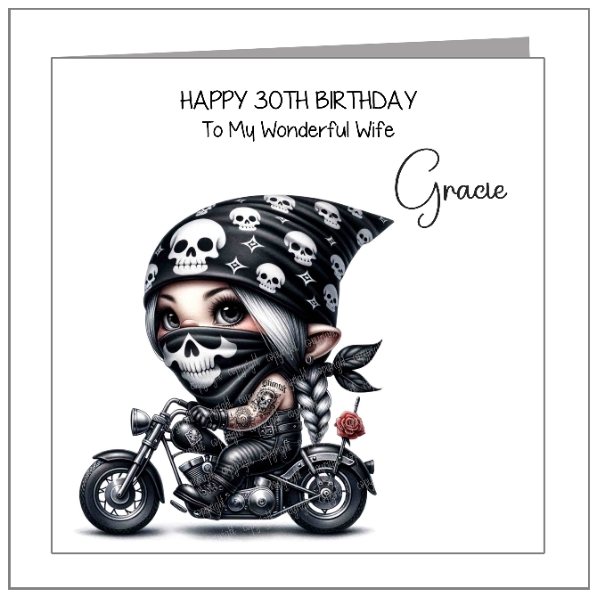 Biker Gnome In Skull Cap