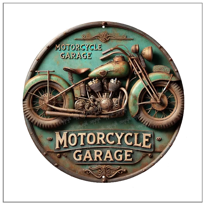 Retro Rustic Motorcycle Garage Metal Sign